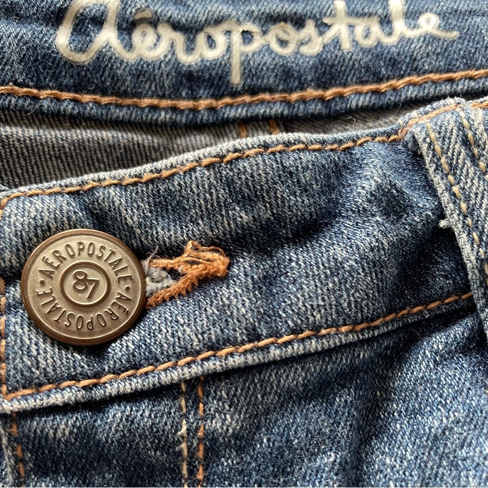 Aeropostale Distressed Denim Midi Studded Shorts - 10 - Picture 5 of 9